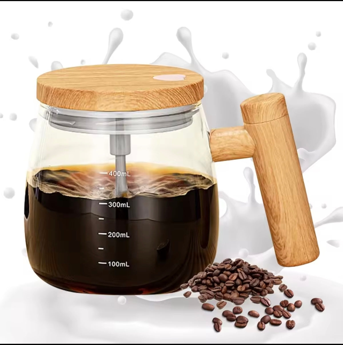 Cană electrică cu amestecare automată (400 ml) – Cană din sticlă cu auto-amestecare pentru cafea, rezistentă la apă
