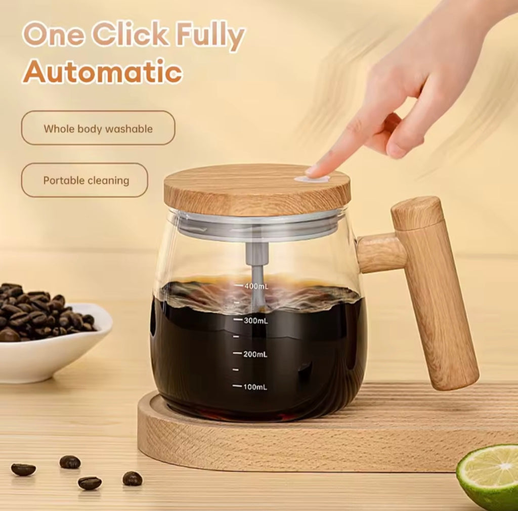 Cană electrică cu amestecare automată (400 ml) – Cană din sticlă cu auto-amestecare pentru cafea, rezistentă la apă