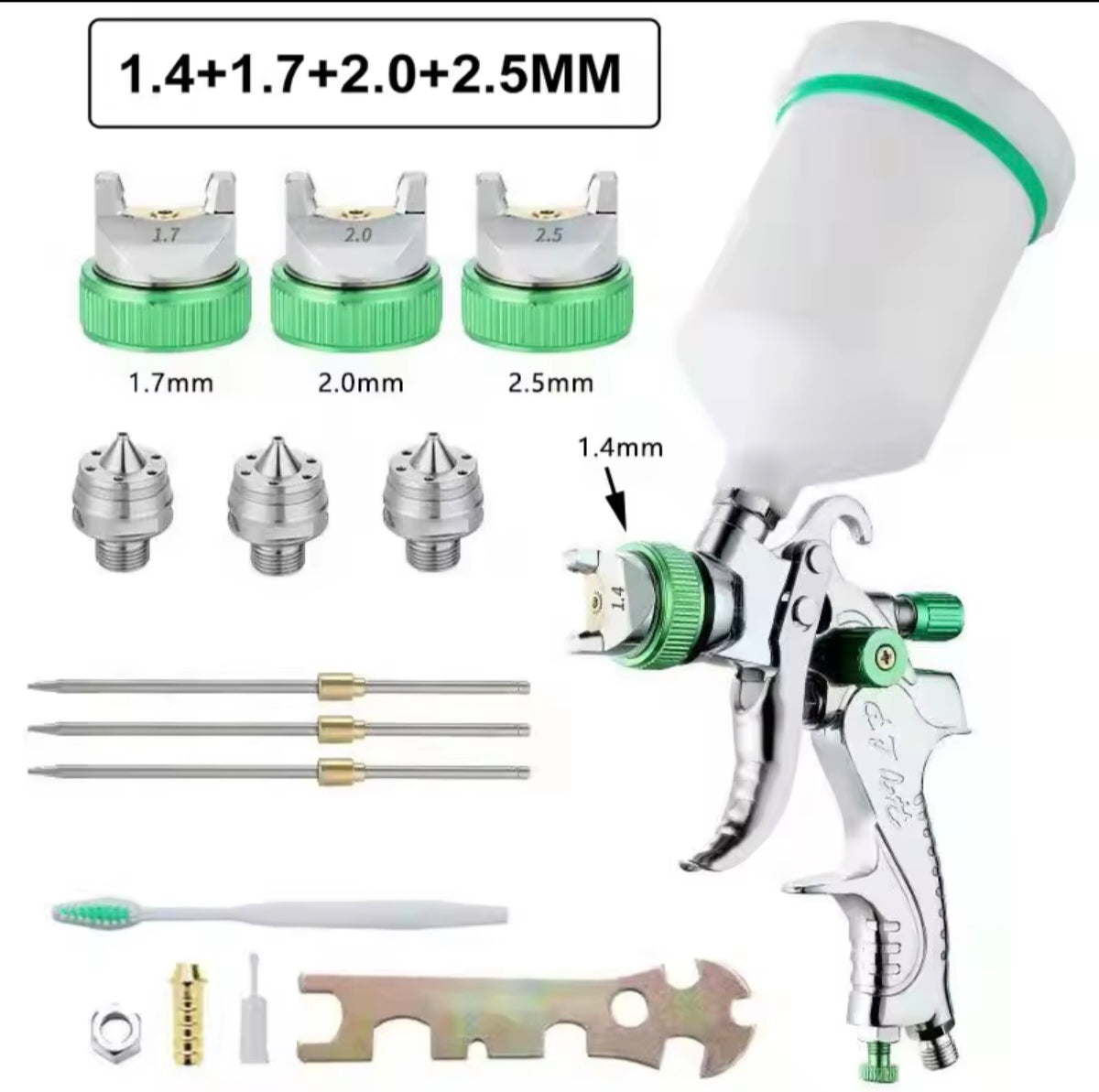 Pistol de vopsit HVLP cu duze 1.4 / 1.7 / 2.0 / 2.5 mm – Set complet