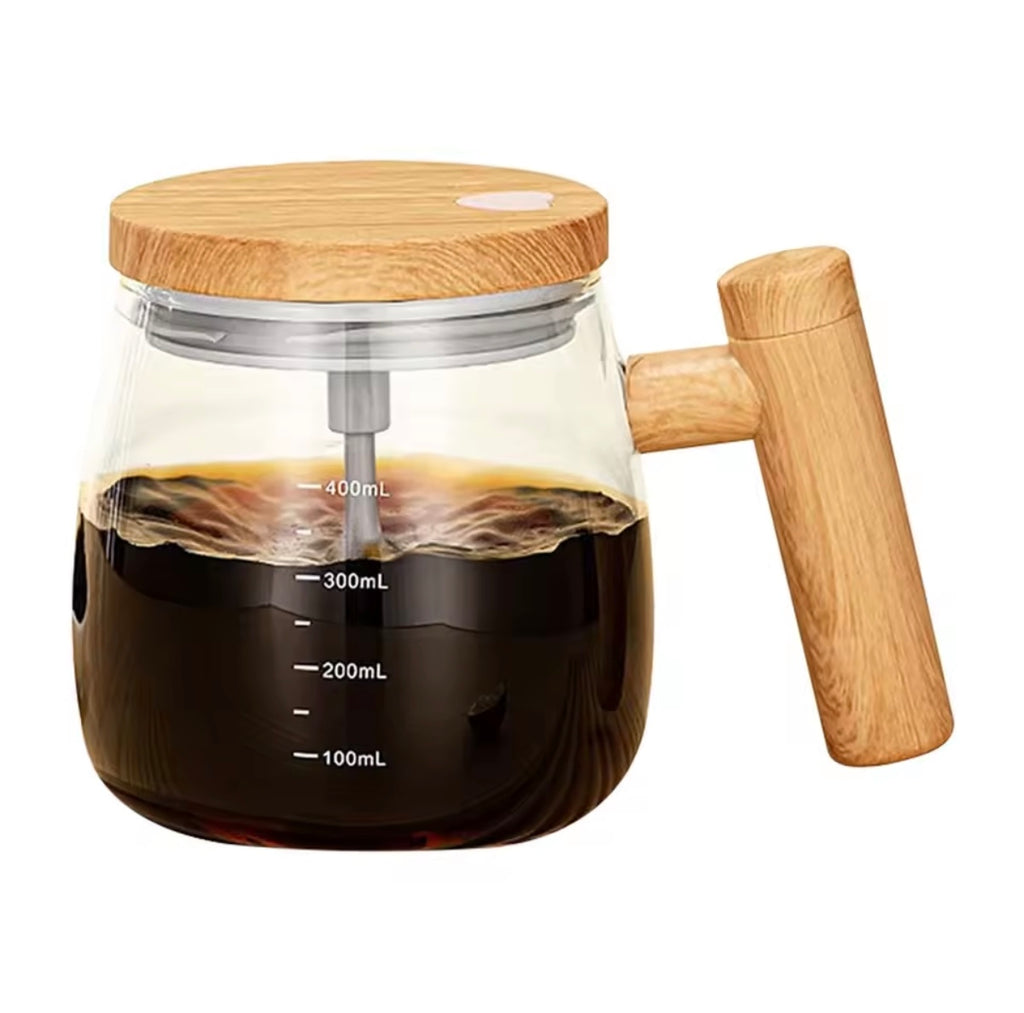 Cană electrică cu amestecare automată (400 ml) – Cană din sticlă cu auto-amestecare pentru cafea, rezistentă la apă