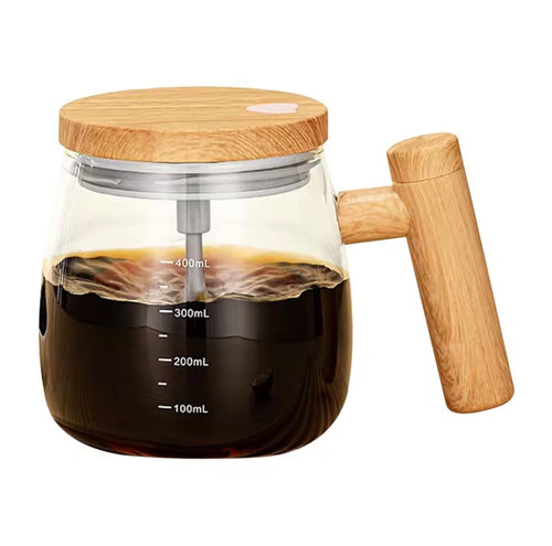 Cană electrică cu amestecare automată (400 ml) – Cană din sticlă cu auto-amestecare pentru cafea, rezistentă la apă